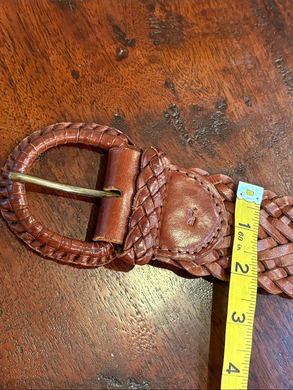 Vintage Ralph Lauren 80s Braided Brown Wide Leather Belt Made in England size 26